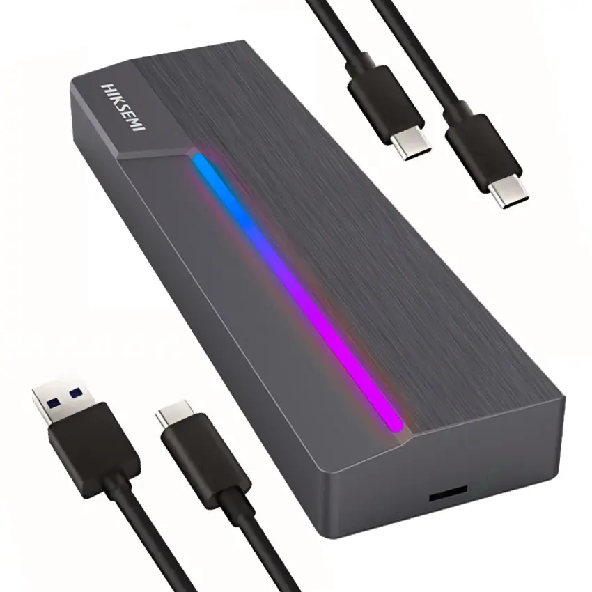Carcasa para SSD HIKSEMI MDR1 RGB, M.2 NVMe, M.2 SATA, USB-C, Gris Carcasa para SSD HIKSEMI MDR1 RGB, M.2 NVMe, M.2 SATA, USB-C, Gris