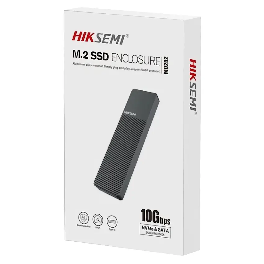 Carcasa para SSD HIKSEMI MD202, M.2 NVMe, M.2 SATA, USB-C, Gris Carcasa para SSD HIKSEMI MD202, M.2 NVMe, M.2 SATA, USB-C, Gris