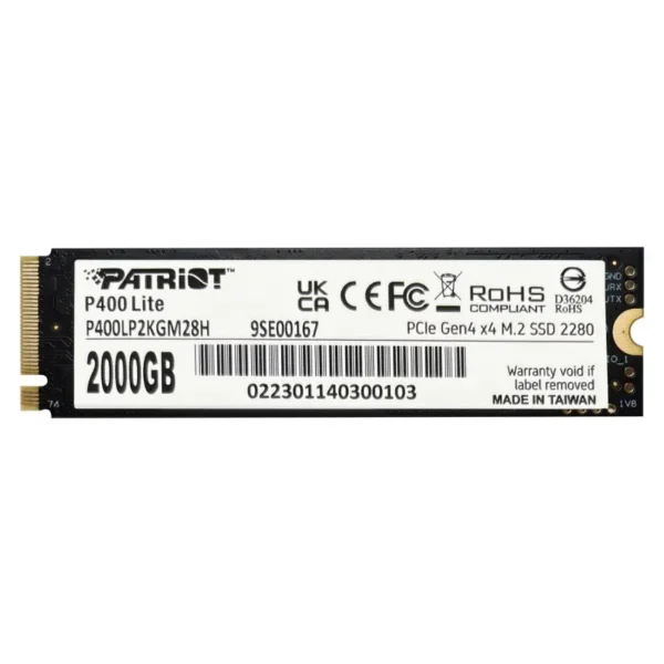 Disco SSD Patriot P400 Lite NVMe 2TB, 3D NAND, PCIe Gen4, M.2 2280, Disipador de grafeno