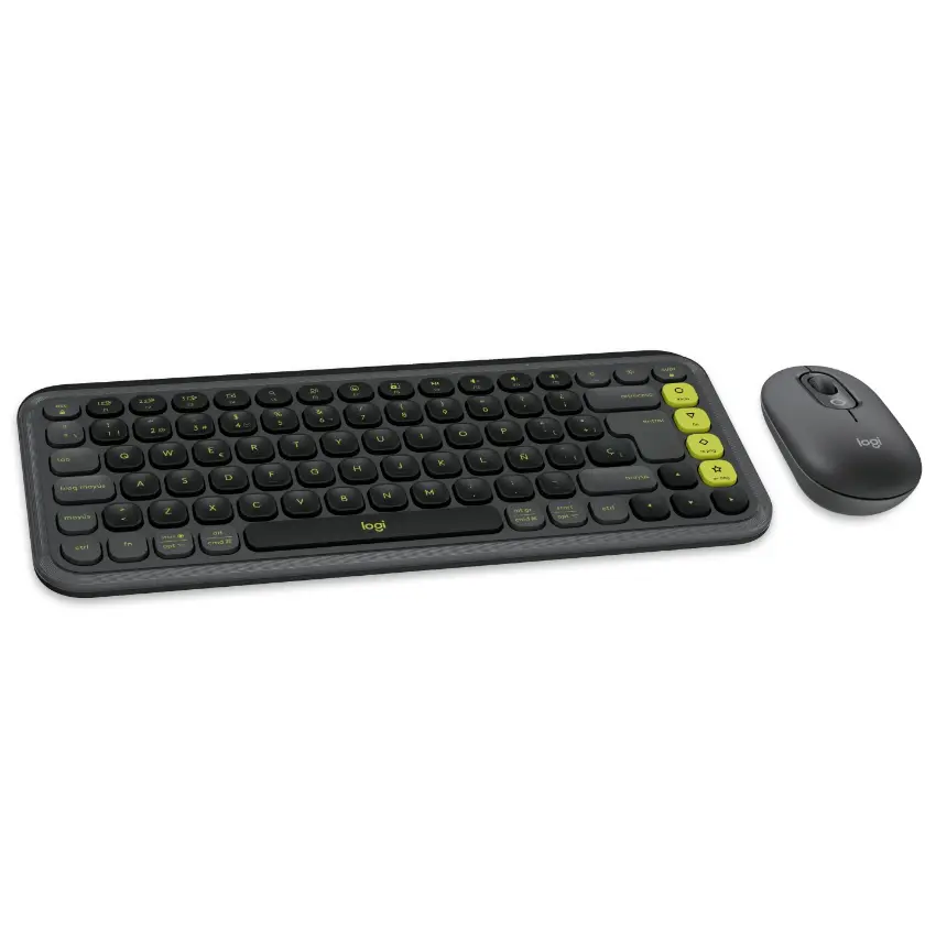 Kit de Teclado y Mouse Inalámbrico Logitech POP Icon Combo, Bluetooth, Grafito y Verde, Español