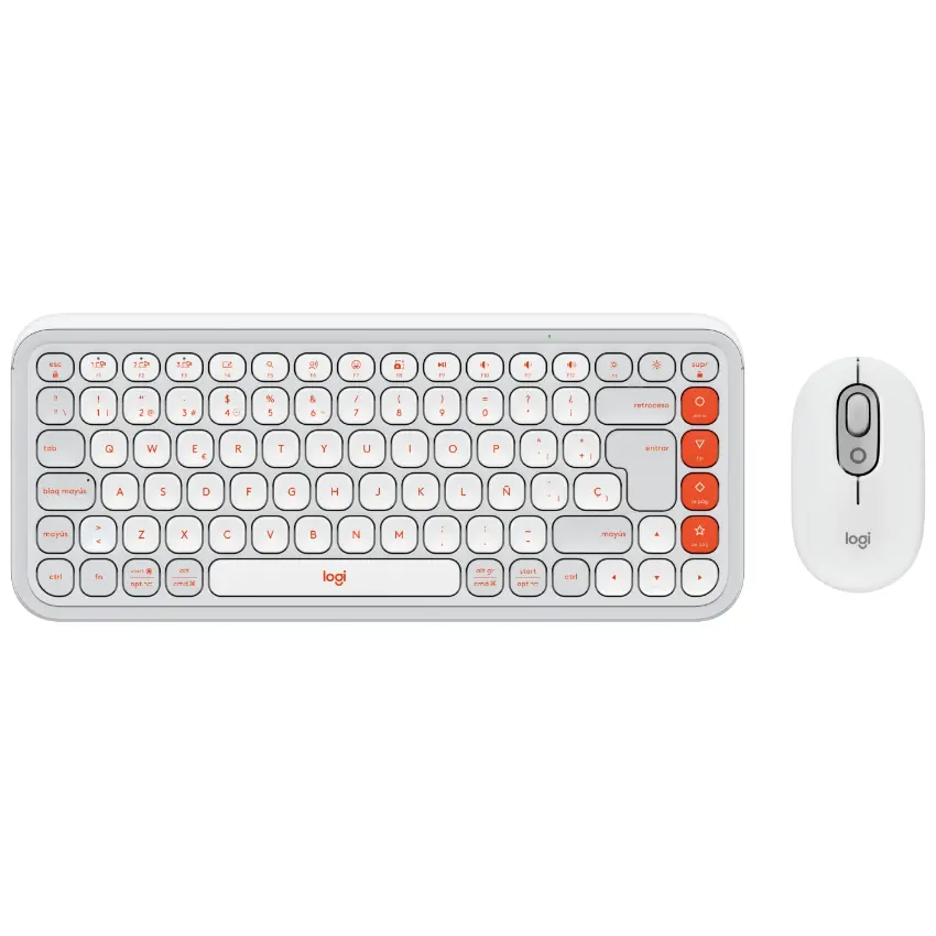 Kit de Teclado y Mouse Inalámbrico Logitech POP Icon Combo, Bluetooth, Blanco y Naranja, Español