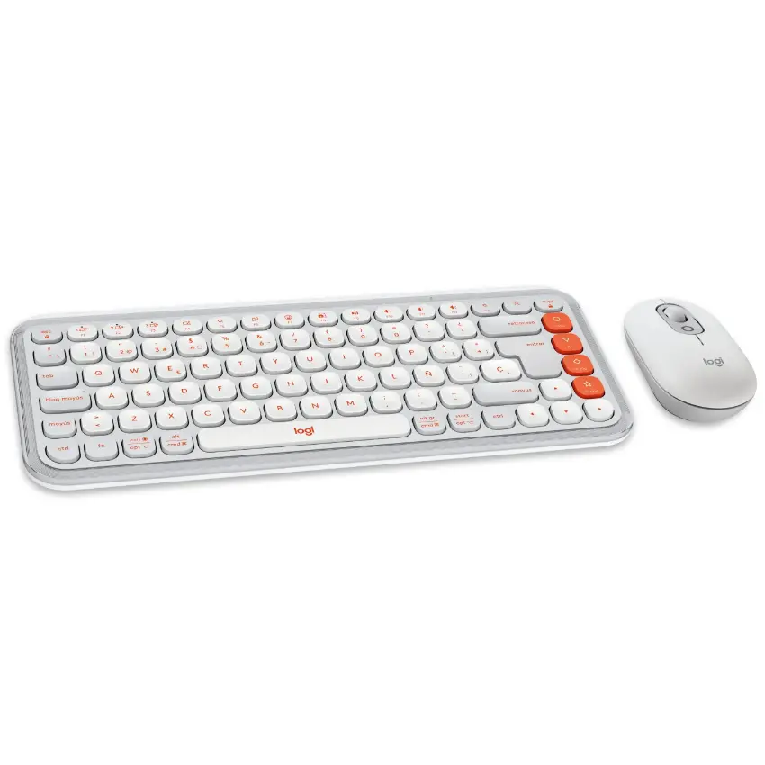 Kit de Teclado y Mouse Inalámbrico Logitech POP Icon Combo, Bluetooth, Blanco y Naranja, Español