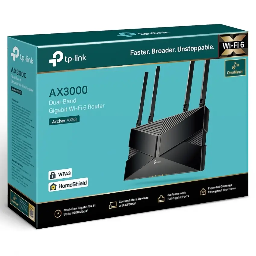 Router Wi-Fi TP-Link Archer AX53, AX3000, Doble banda, Negro
