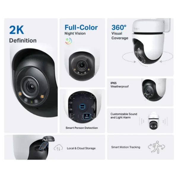 Camara de Seguridad Wi-Fi TP-Link Tapo C510W, 2K, 3 MP, Pan / Tilt, Visión nocturna, Exterior