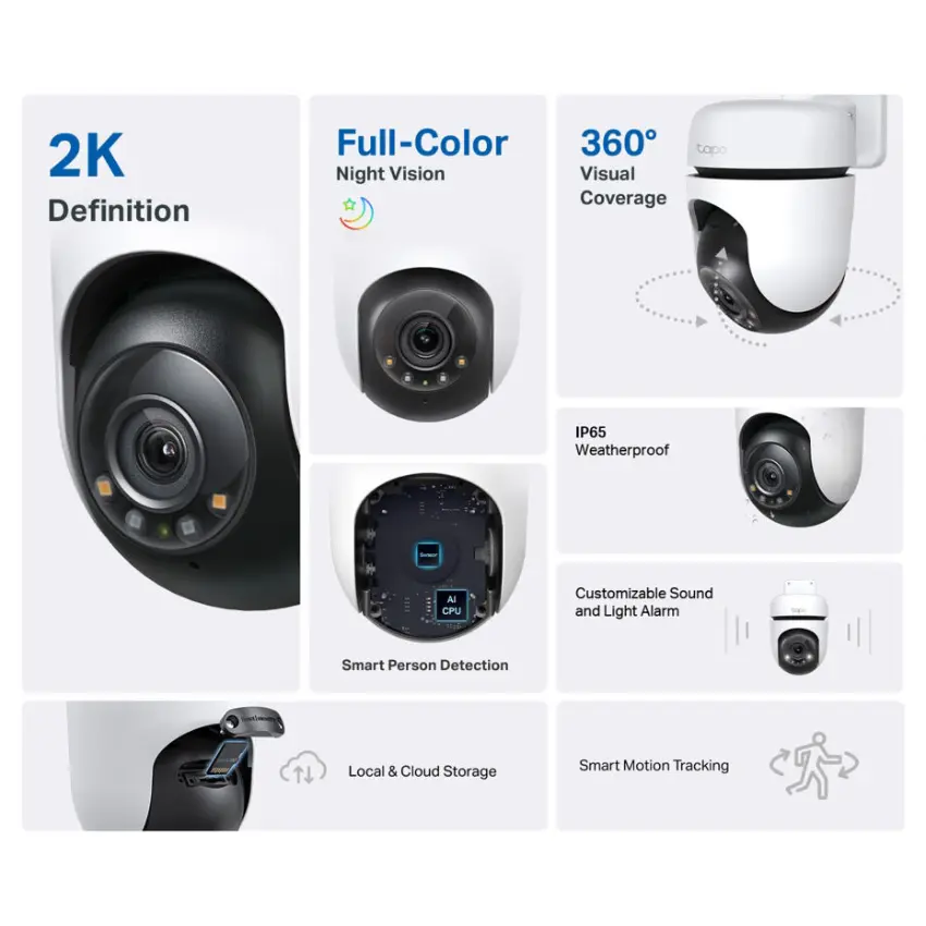 Camara de Seguridad Wi-Fi TP-Link Tapo C510W, 2K, 3 MP, Pan / Tilt, Visión nocturna, Exterior