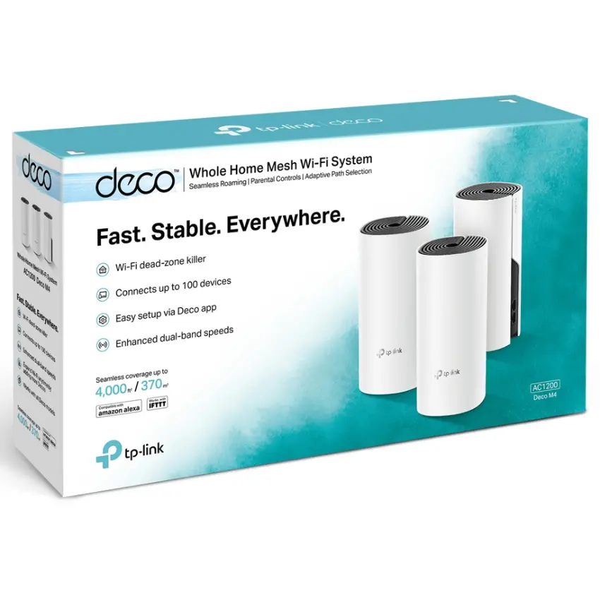 Sistema Wi-Fi Mesh TP-Link Deco M4, Gigabit, AC1200, Doble Banda, Pack de 3 Sistema Wi-Fi Mesh TP-Link Deco M4, Gigabit, AC1200, Doble Banda, Pack de 3