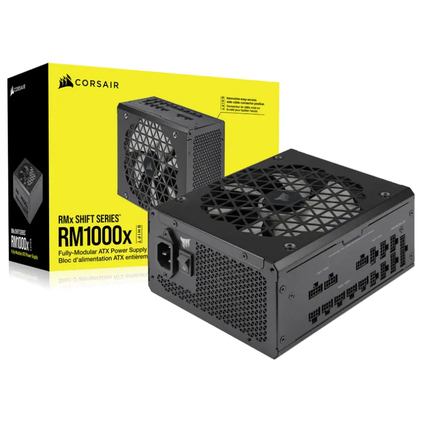 Fuente de alimentación modular Corsair RM1000x SHIFT, 1000W, 80 PLUS Gold, Interfaz de cableado lateral