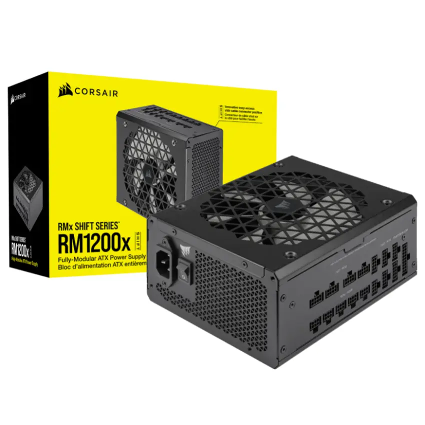 Fuente de alimentación modular Corsair RM1200x SHIFT, 1200W, 80 PLUS Gold, Interfaz de cableado lateral Fuente de alimentación modular Corsair RM1200x SHIFT, 1200W, 80 PLUS Gold, Interfaz de cableado lateral