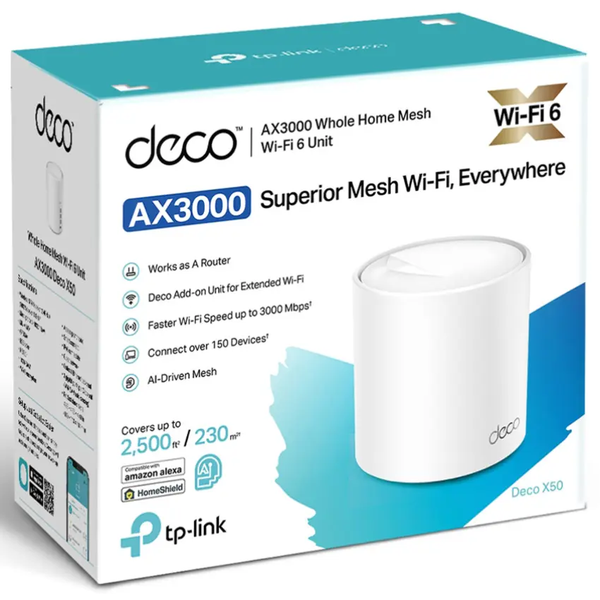 Sistema Wi-Fi Mesh TP-Link Deco X50, Gigabit, AX3000, Doble Banda, Pack de 1 Sistema Wi-Fi Mesh TP-Link Deco X50, Gigabit, AX3000, Doble Banda, Pack de 1