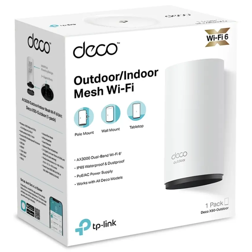 Sistema Wi-Fi Mesh TP-Link Deco X50-Outdoor, Gigabit, AX3000, Doble Banda, Pack de 1