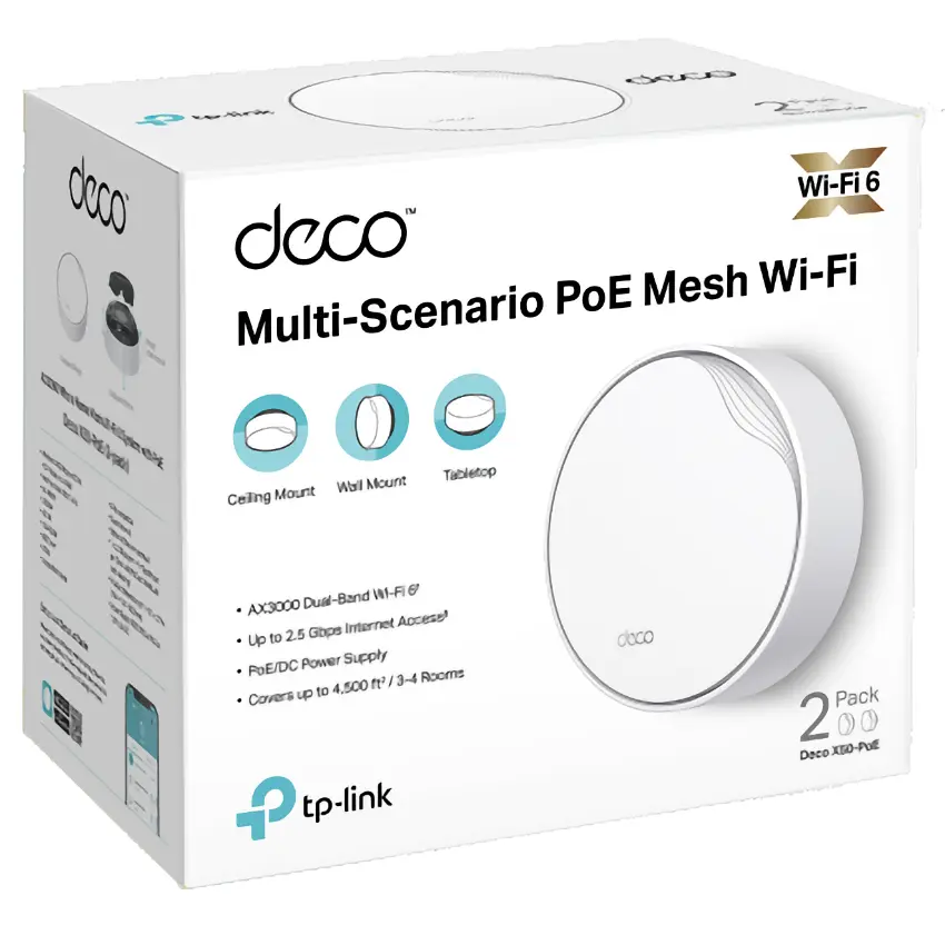 Sistema Wi-Fi Mesh TP-Link Deco X50-PoE, 2.5 Gbps/Gigabit, AX3000, Doble Banda, Pack de 2