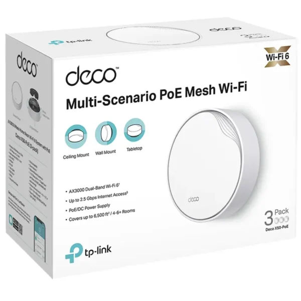 Sistema Wi-Fi Mesh TP-Link Deco X50-PoE, 2.5 Gbps/Gigabit, AX3000, Doble Banda, Pack de 3