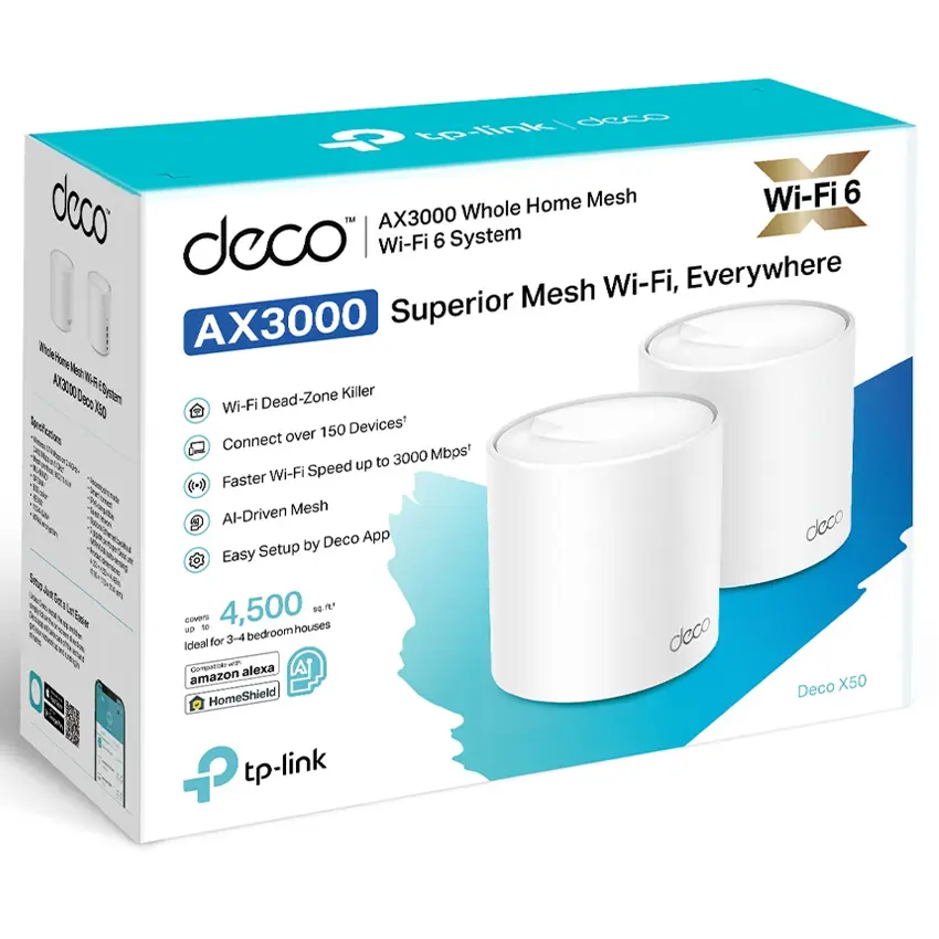 Sistema Wi-Fi Mesh TP-Link Deco X50, Gigabit, AX3000, Doble Banda, Pack de 2