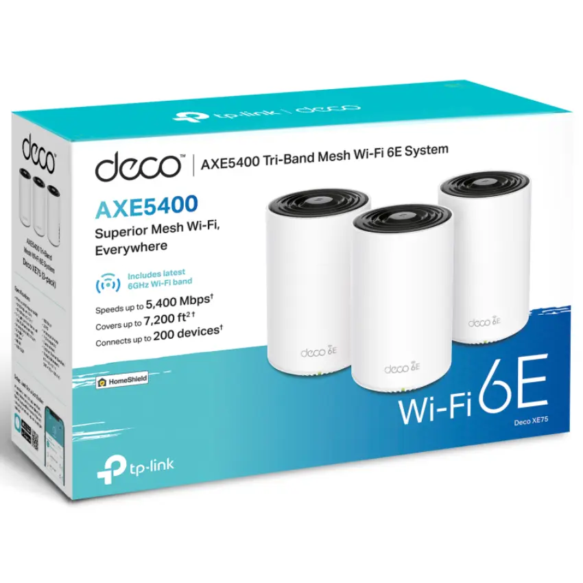 Sistema Wi-Fi Mesh TP-Link Deco XE75, Gigabit, AX5400, Triple Banda, Pack de 3