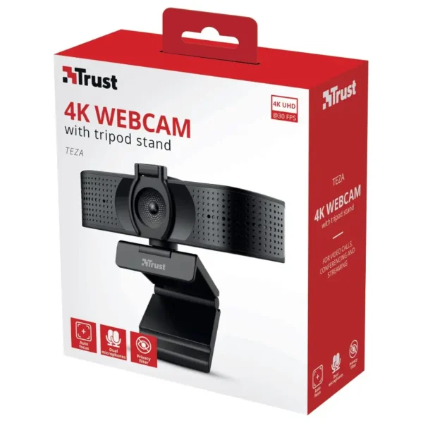 Cámara Web Trust Teza, 4K, Ultra HD, Incluye trípode