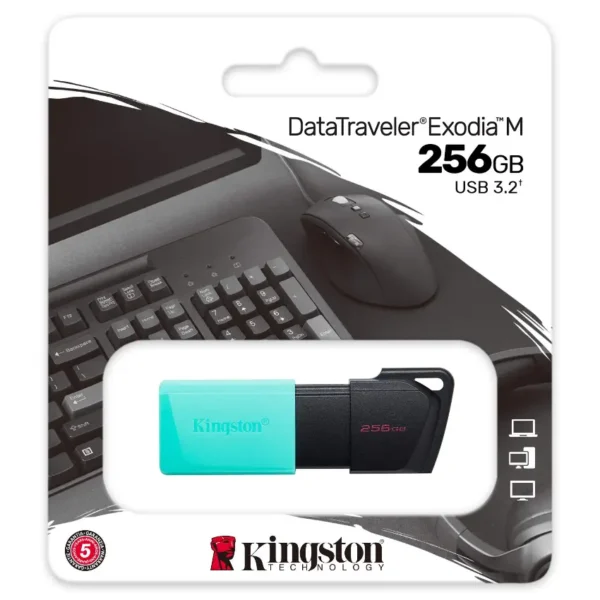 Pendrive Kingston DataTraveler Exodia M, 256GB, USB 3.2 Gen 1, Negro/Turquesa