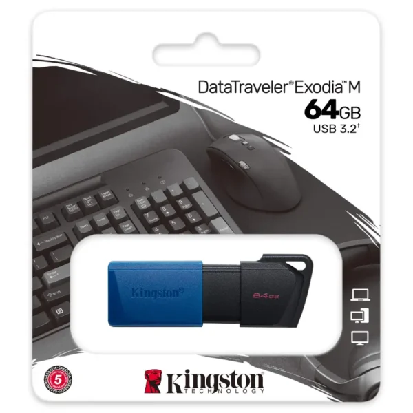 Pendrive Kingston DataTraveler Exodia M, 64GB, USB 3.2 Gen 1, Negro/Azul