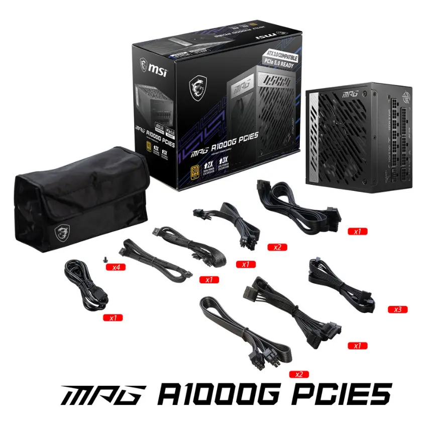 Fuente de alimentación modular MSI MPG A1000G PCIE5, 1000W, 80 PLUS Gold Fuente de alimentación modular MSI MPG A1000G PCIE5, 1000W, 80 PLUS Gold