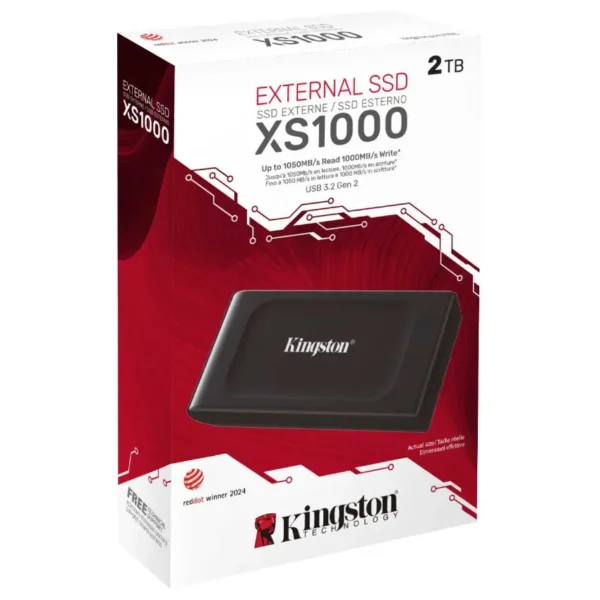 Disco Externo SSD Kingston XS1000 2TB, USB 3.2 Gen 2 tipo C, Negro