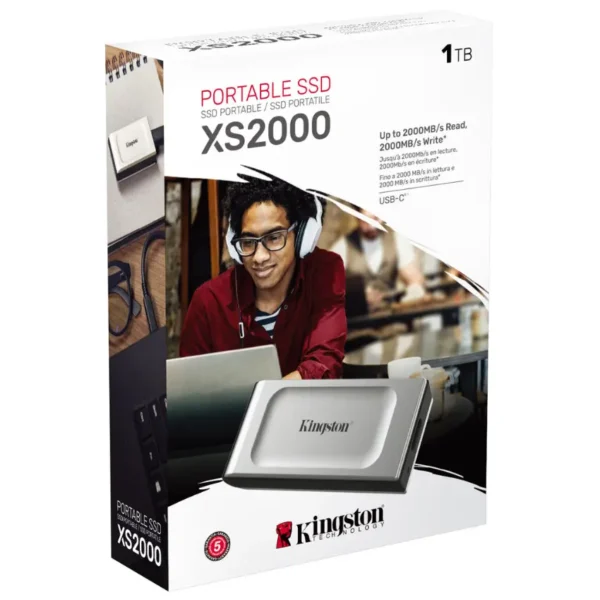 Disco Externo SSD Kingston XS2000 1TB, USB 3.2 Gen 2x2 tipo C, Plateado