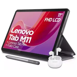 Tablet Lenovo Tab M11 (TB330FU), 11" IPS, MediaTek Helio G88 Octa-Core 1.8GHz, 8GB RAM LPDDR4x, 128GB eMMC, Wi-Fi, Android 13, Incluye Funda + Lápiz + Auriculares E310, Lunar Grey, Gris