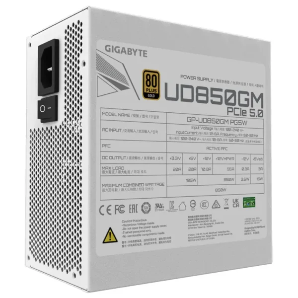 Fuente de alimentación modular Gigabyte UD850GM PG5W 850W 80 PLUS Gold, Preparada para PCIe 5.0