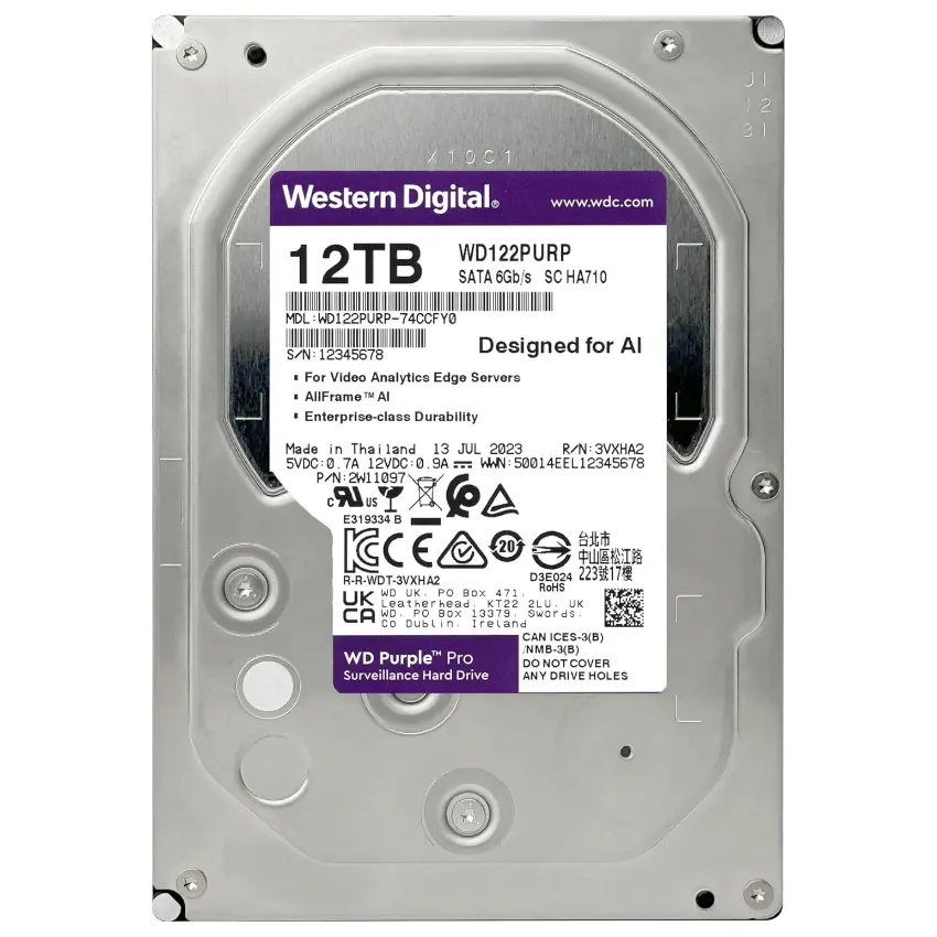 Disco Interno Western Digital Purple Pro 12TB SATA3 7200rpm 512MB Cache 3.5" Disco Interno Western Digital Purple Pro 12TB SATA3 7200rpm 512MB Cache 3.5"