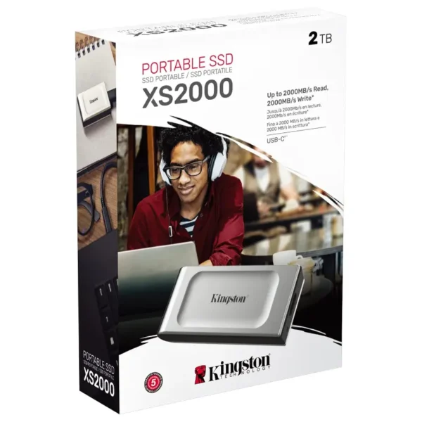 Disco Externo SSD Kingston XS2000 2TB, USB 3.2 Gen 2x2 tipo C, Plateado