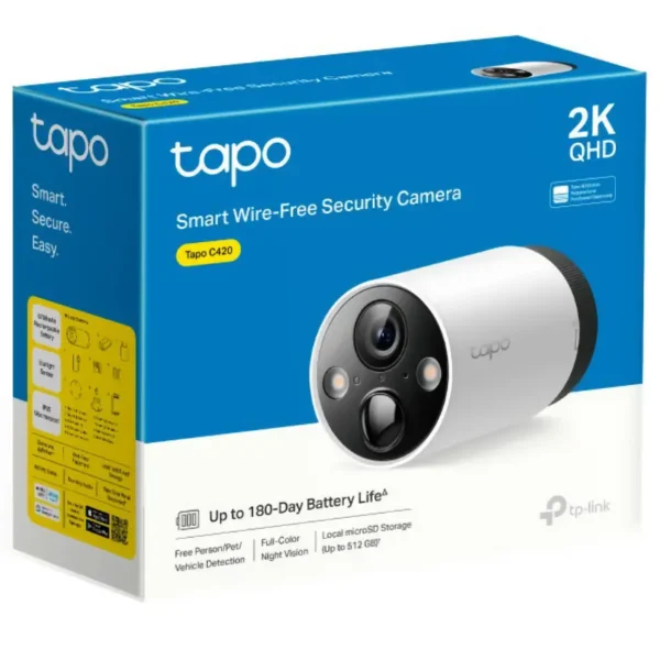 Cámara de Seguridad Wi-Fi TP-Link Tapo C420, 2K QHD, 4 MP, Visión nocturna color, Alimentada por batería, Exterior