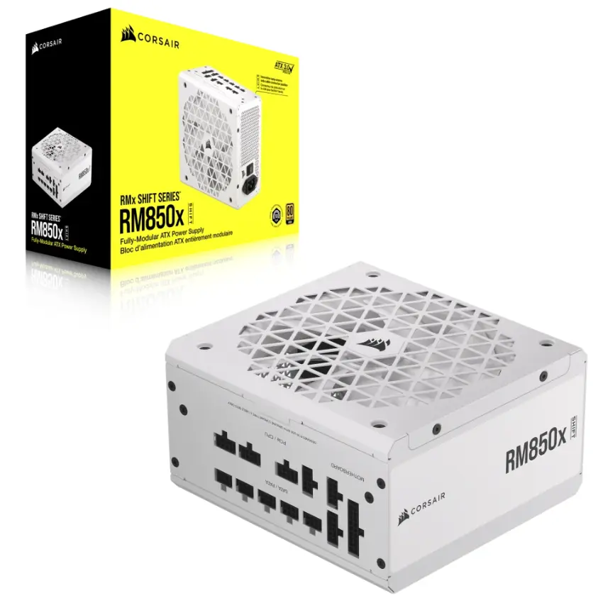 Fuente de alimentación modular Corsair RM850x SHIFT, 850W, 80 PLUS Gold, Blanco, Interfaz de cableado lateral