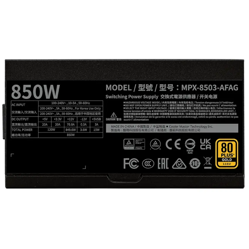 Fuente de alimentación modular Cooler Master GX II Gold 850 ATX 3.1, 850W 80 PLUS Gold Fuente de alimentación modular Cooler Master GX II Gold 850 ATX 3.1, 850W 80 PLUS Gold