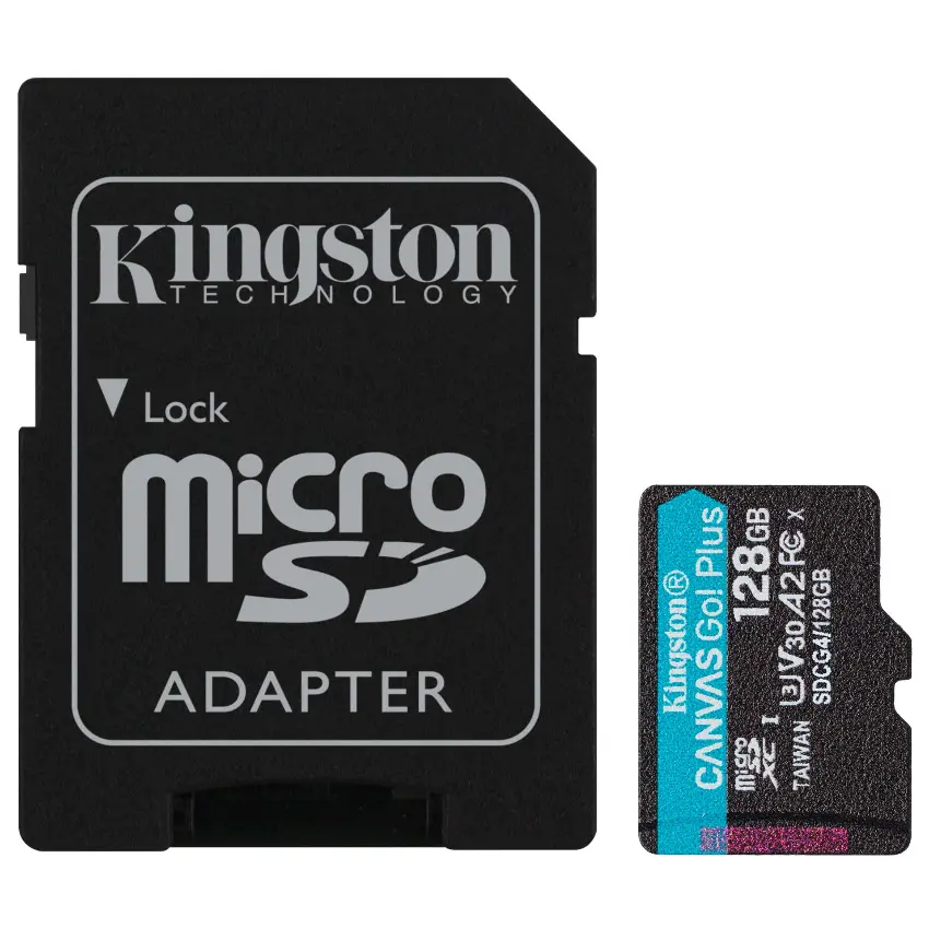 Tarjeta de Memoria microSDXC Kingston Canvas Go! Plus 128GB, UHS-I, U3, V30, A2, Clase 10, Adaptador Tarjeta de Memoria microSDXC Kingston Canvas Go! Plus 128GB, UHS-I, U3, V30, A2, Clase 10, Adaptador
