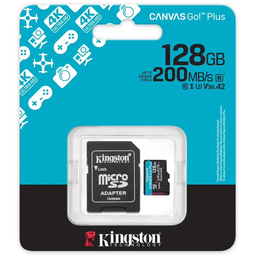 Tarjeta de Memoria microSDXC Kingston Canvas Go! Plus 128GB, UHS-I, U3, V30, A2, Clase 10, Adaptador Tarjeta de Memoria microSDXC Kingston Canvas Go! Plus 128GB, UHS-I, U3, V30, A2, Clase 10, Adaptador