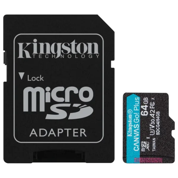 Tarjeta de Memoria microSDXC Kingston Canvas Go! Plus 64GB, UHS-I, U3, V30, A2, Clase 10, Adaptador