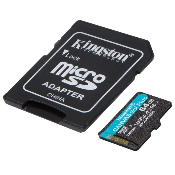 Tarjeta de Memoria microSDXC Kingston Canvas Go! Plus 64GB, UHS-I, U3, V30, A2, Clase 10, Adaptador