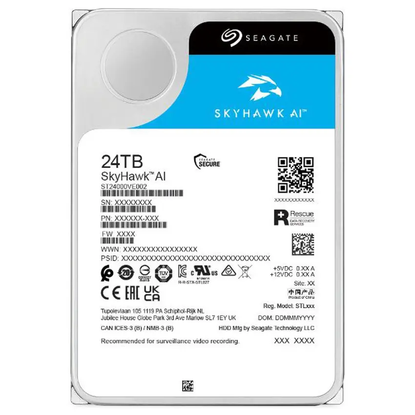 Disco Interno Seagate Skyhawk AI 24TB SATA3 7200rpm 512MB Cache 3.5" Disco Interno Seagate Skyhawk AI 24TB SATA3 7200rpm 512MB Cache 3.5"