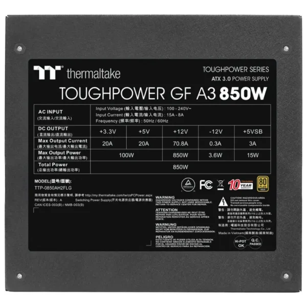 Fuente de alimentación modular Thermaltake Toughpower GF A3 850W, 80 PLUS Gold