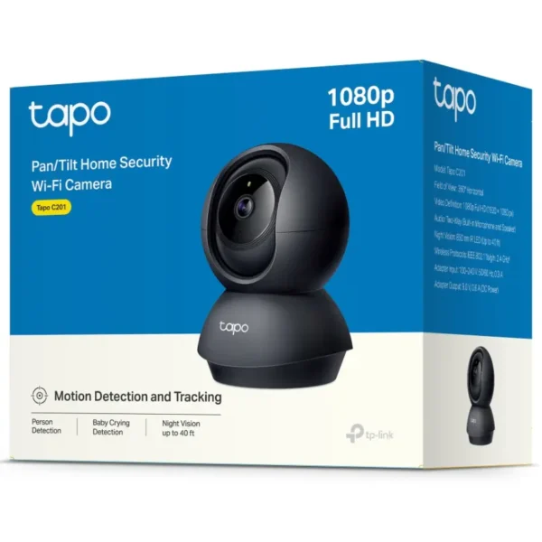 Cámara de Seguridad Wi-Fi TP-Link Tapo C201, 1080p, Pan / Tilt, Visión nocturna, IA, Detección de Llanto de Bebé, Interior