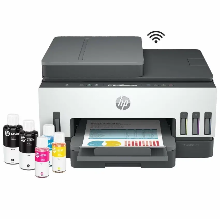 Impresora Multifunción HP Smart Tank 750, ADF, Wi-Fi, Bluetooth, Ethernet, Sistema Continuo, Blanco/Gris