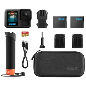 Cámara GoPro HERO13 Black Action Camera Bundle, The Handler, 2 Baterías Enduro, 2 Soportes Adhesivos Curvos, Tarjeta SanDisk MicroSD de 64 GB, Estuche