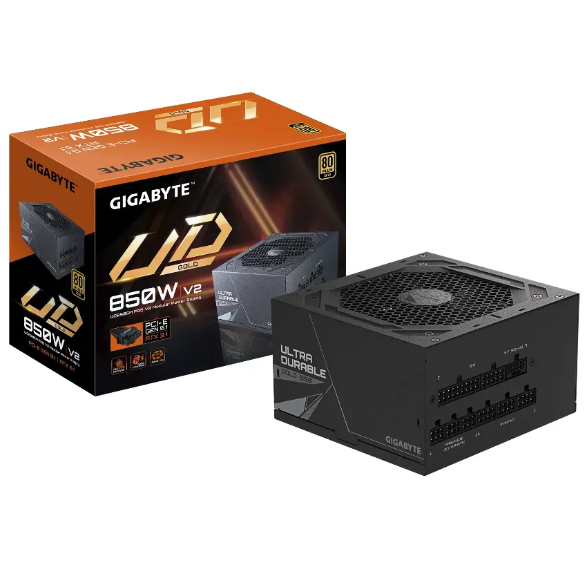 Fuente de alimentación modular Gigabyte UD850GM PG5 V2 850W 80 PLUS Gold, Preparada para PCIe 5.1 Fuente de alimentación modular Gigabyte UD850GM PG5 V2 850W 80 PLUS Gold, Preparada para PCIe 5.1