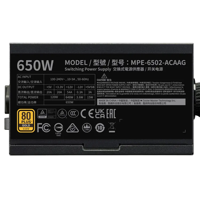 Fuente de alimentación Cooler Master MWE Gold 650 V3, 650W 80 PLUS Gold