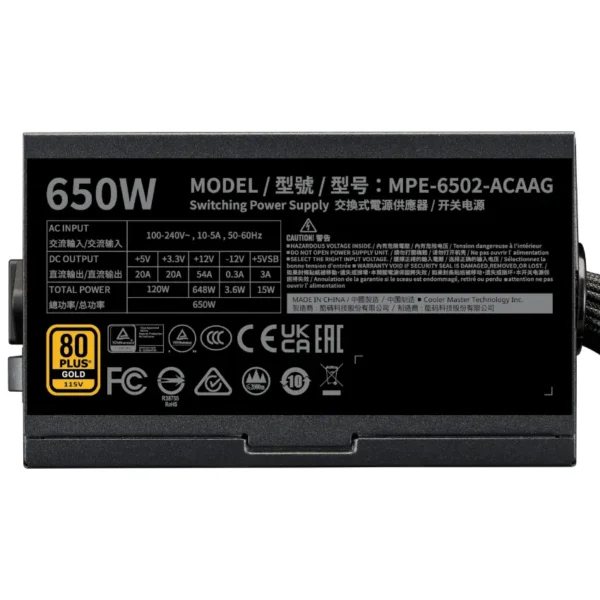 Fuente de alimentación Cooler Master G Gold 650 V2, 650W 80 PLUS Gold
