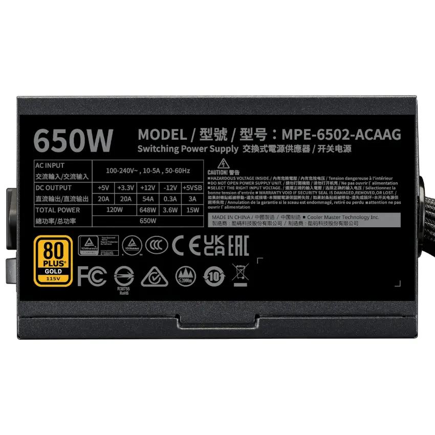 Fuente de alimentación Cooler Master G Gold 650 V2, 650W 80 PLUS Gold Fuente de alimentación Cooler Master G Gold 650 V2, 650W 80 PLUS Gold