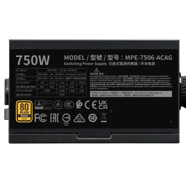 Fuente de alimentación Cooler Master MWE Gold 750 V3, 750W 80 PLUS Gold