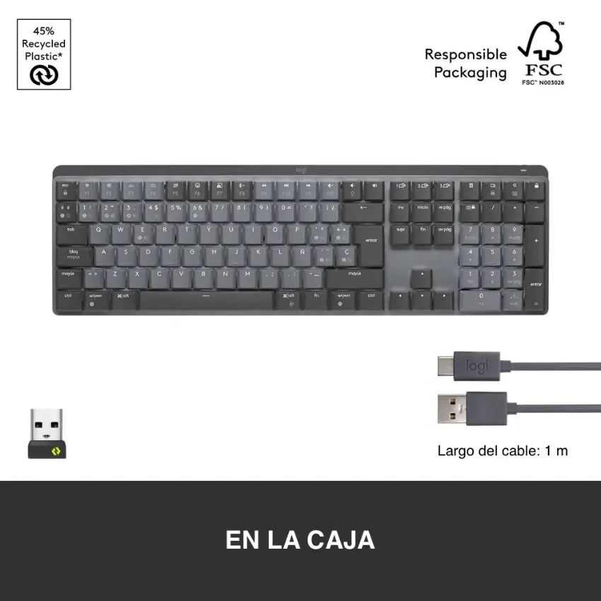 Teclado Inalámbrico Logitech MX Mechanical, Mecánico, Gamer, Táctil, Español, Gris Oscuro