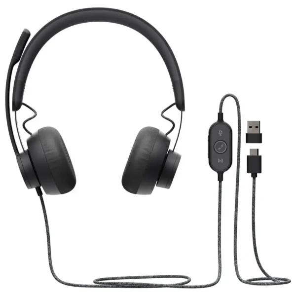 Auriculares Logitech Zone Wired, Versión Teams, USB, Negro