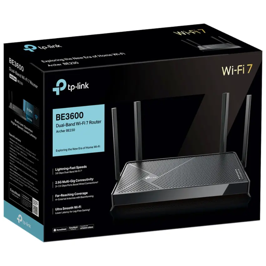 Router Wi-Fi TP-Link Archer BE230, BE3600, Doble banda, 2.5G, Negro