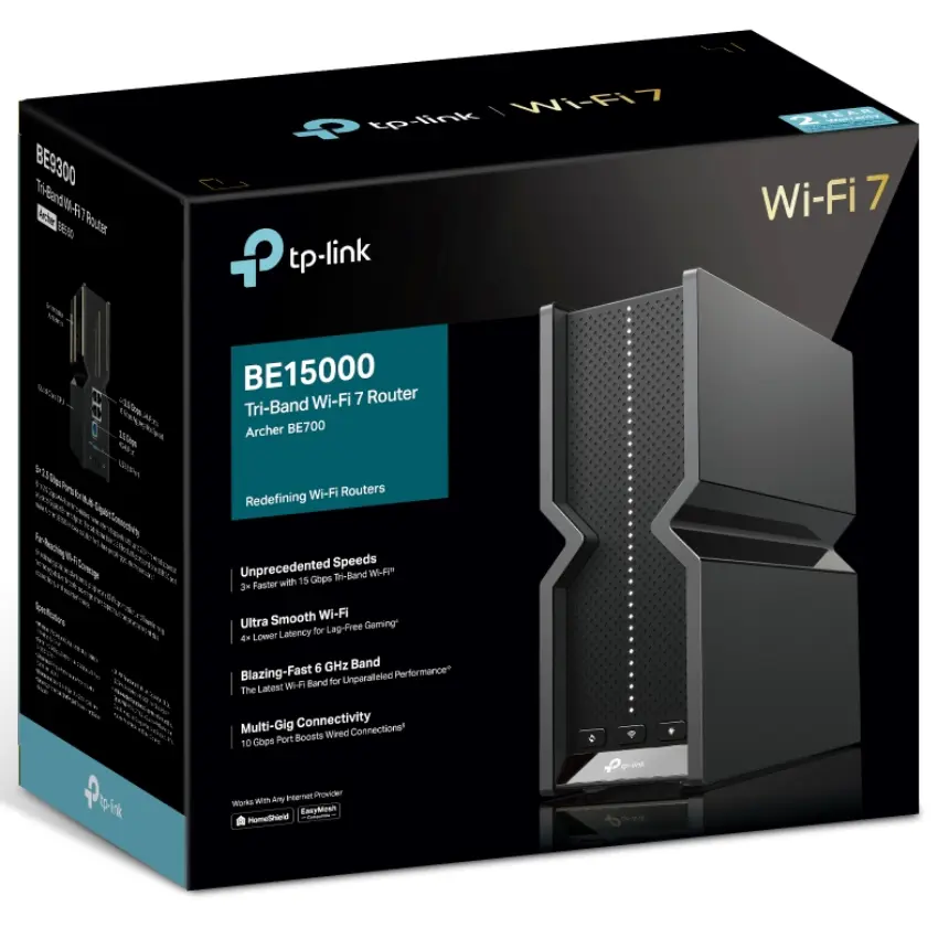 Router Wi-Fi TP-Link Archer BE700, BE15000, Triple banda, 2.5G / 10G, Negro
