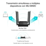 Router Wi-Fi TP-Link Archer C64, AC1200, Doble banda, Negro